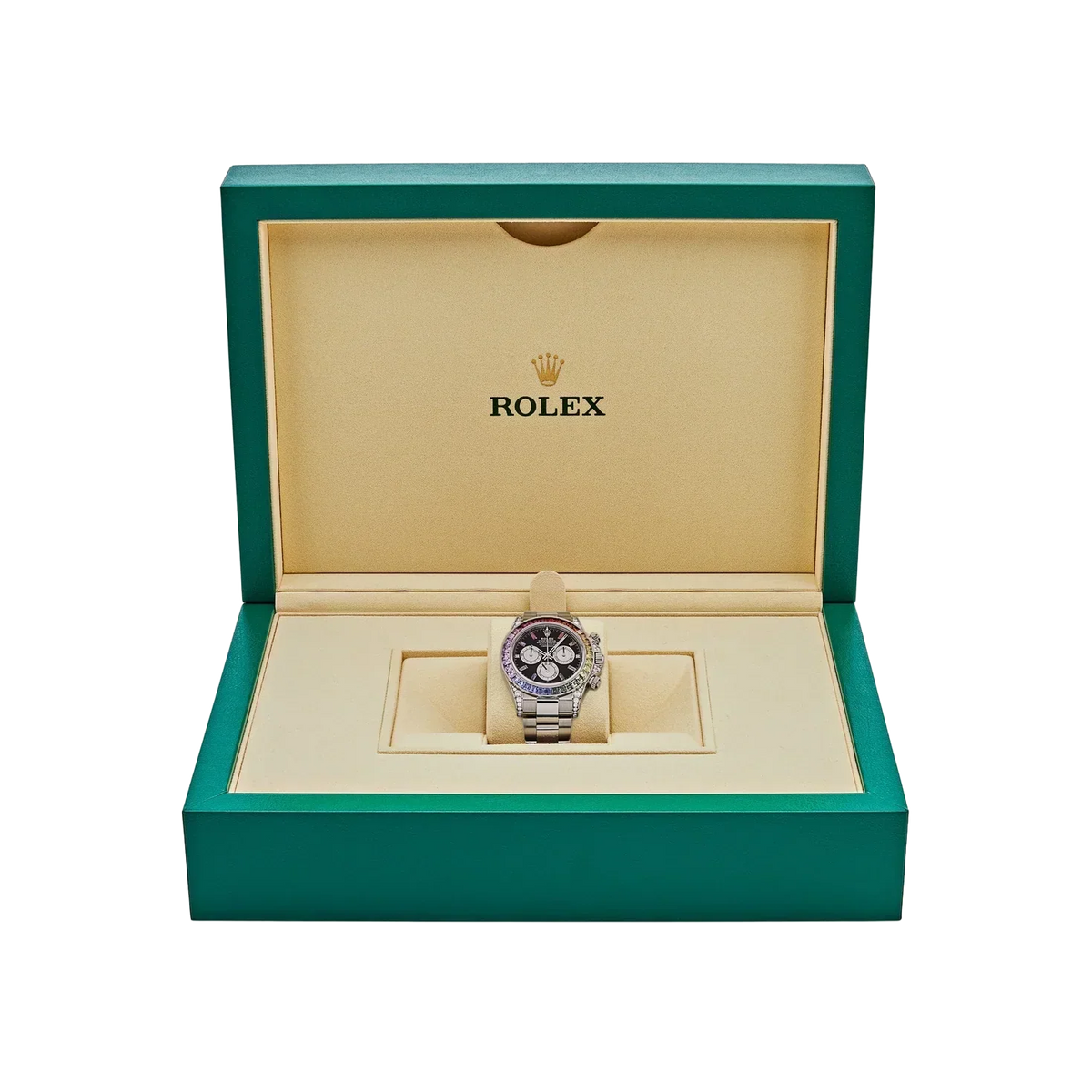 Daytona 40mm 116599RBOW Rainbow White Gold Black Dial