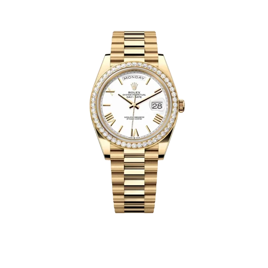 Day-Date 40 228348RBR Yellow Gold Diamond Bezel White Dial