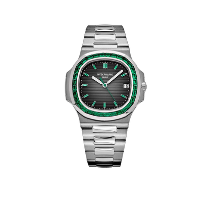 Nautilus 40mm 5711/113P-001 Platinum Charcoal Gray Dial Emerald Bezel