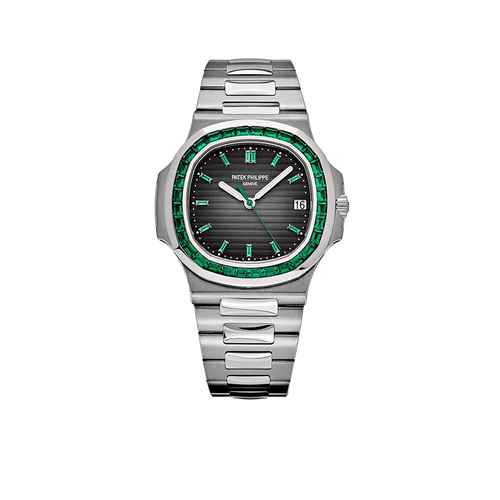 Nautilus 40mm 5711/113P-001 Platinum Charcoal Gray Dial Emerald Bezel