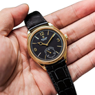 Perpetual 1908 39mm Yellow Gold Black Dial Black Alligator Leather Strap m52508-0002