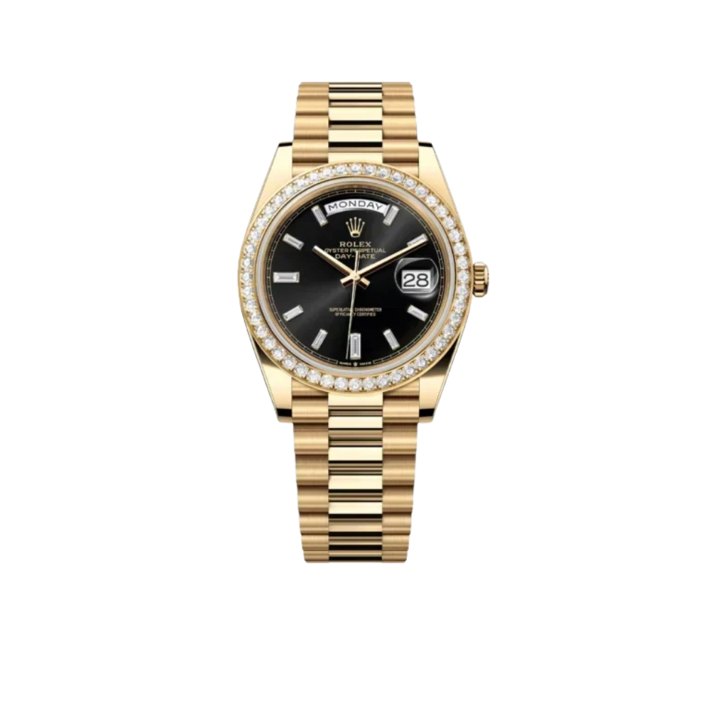 Day-Date 40mm Presidential 228348RBR Diamond Bezel Baguette Black Dial