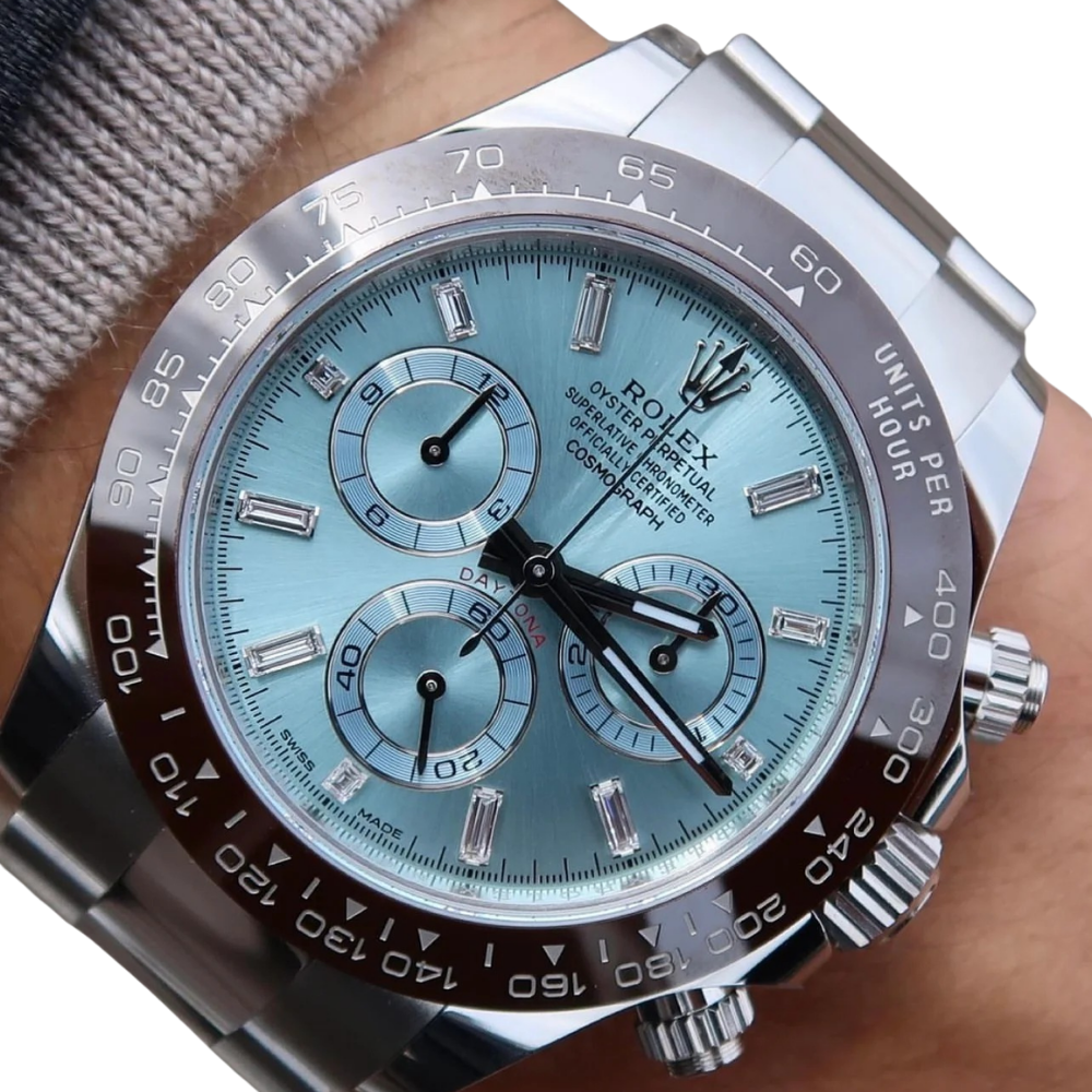 Daytona 40mm 116506 Platinum Ice Blue Diamond Baguette Dial
