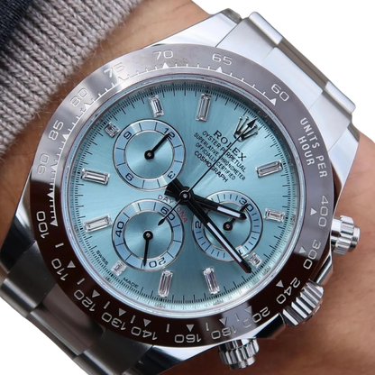 Daytona 40mm 116506 Platinum Ice Blue Diamond Baguette Dial
