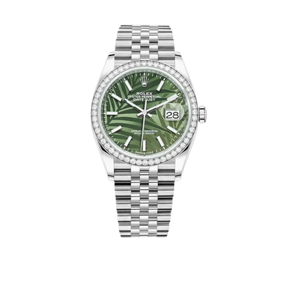 Datejust 36 M126284RBR-0039 – Olive Green Palm Motif Dial Diamond Bezel