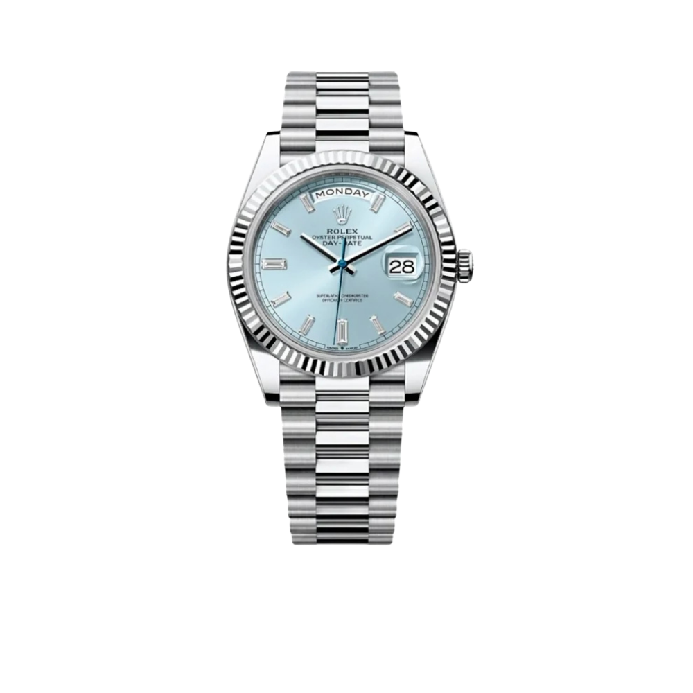 Day-Date 40mm Platinum President  Ice Blue Baguette Dial 228236