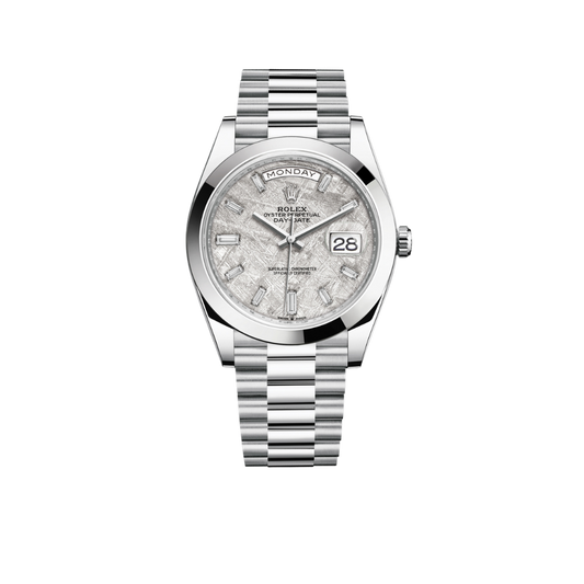 Day-Date 40 Platinum Day-Date Smooth Bezel Meteorite Baguette Diamond Dial President Bracelet 228206