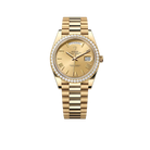 Day-Date 40 228348RBR Yellow Gold Diamond Bezel Champagne Roman Dial