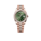 Day-Date President 40mm Everose Gold Olive Green Roman Dial Diamond Bezel - 228345RBR - New 2025