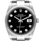 Datejust 36mm Steel White Gold Black Diamond Dial Mens Watch 126234