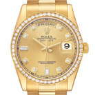President Day-Date 36mm Yellow Gold Diamond Bezel Mens Watch 118348