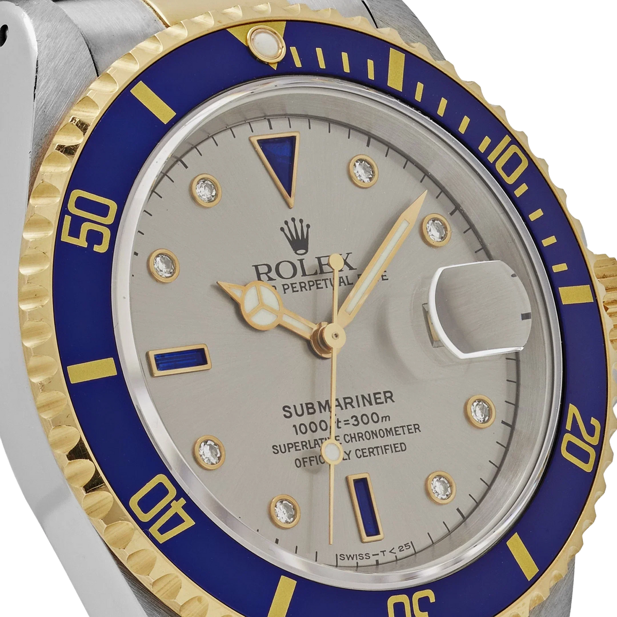 Submariner 40mm Stainless Steel Yellow Gold Serti Slate Diamond Sapphire Silver Dial 16613