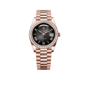 Rolex Day-Date 40 228235 Rose Gold Black Dial Diamond Bezel